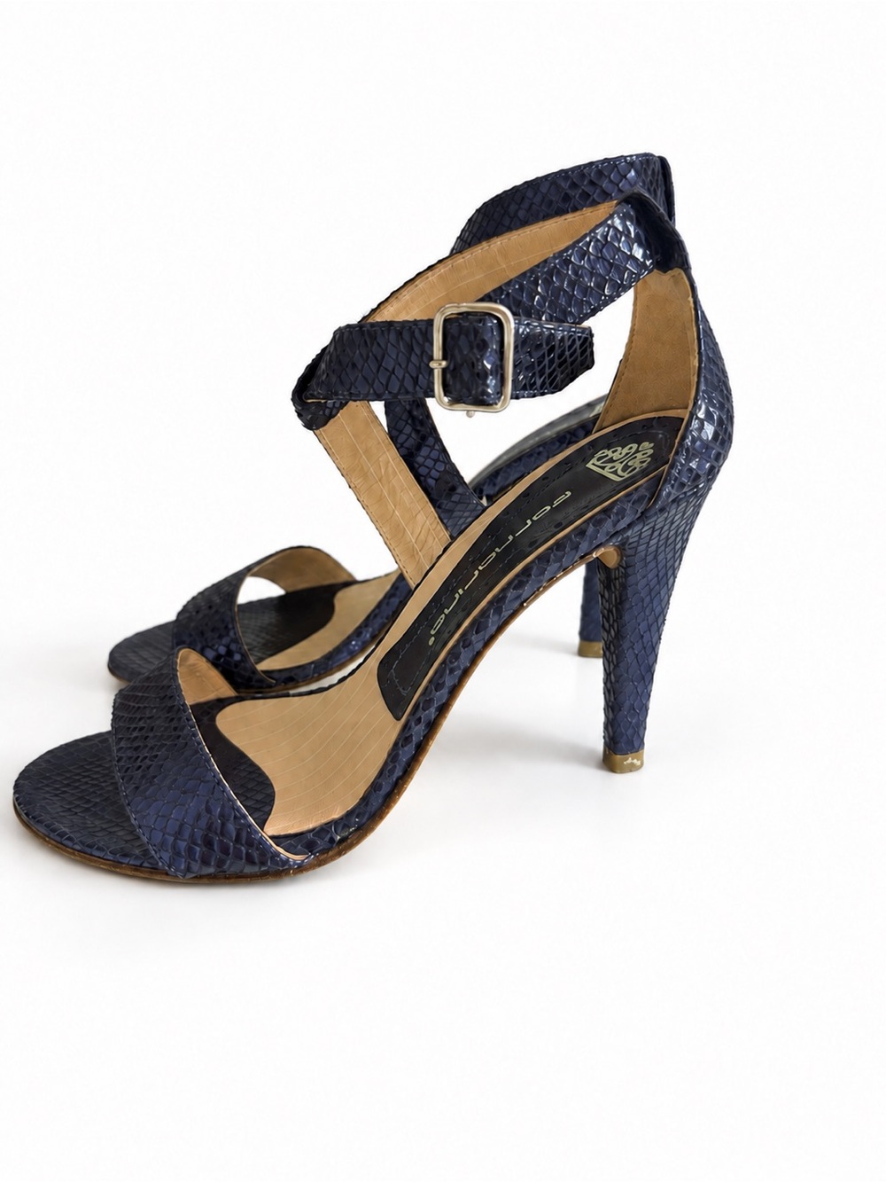 Fornarina Purple Navy Textured Strappy High Heel Sandals